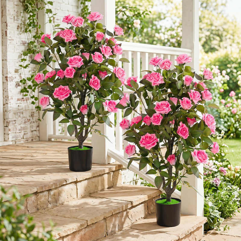 Artificial Rose Tree with Blooming Flowers - Set of 2 by DirectDeals