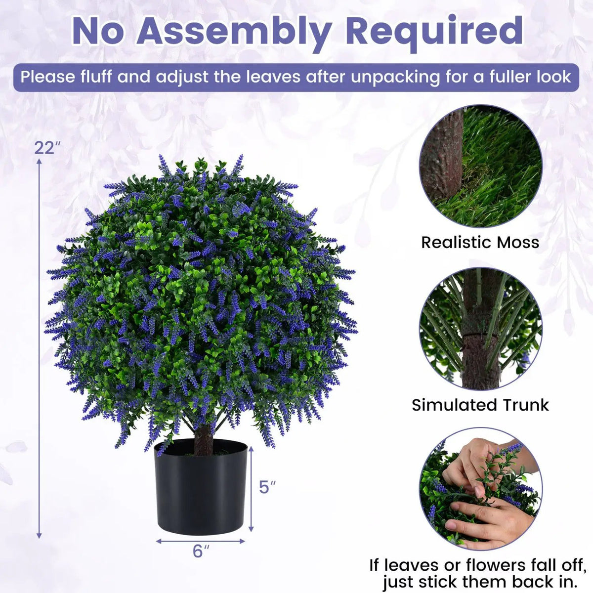 Artificial Lavender Topiary Ball Trees 22 Inch Set of 2 by DirectDeals