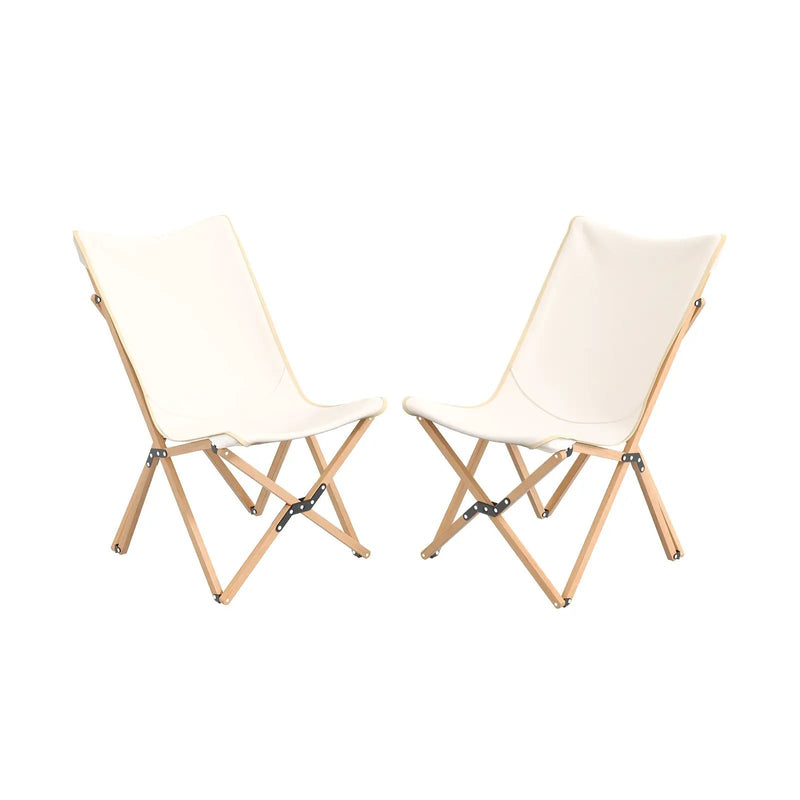 Set of 2 Bamboo Dorm Chair with Storage Pocket for Camping and Fishing by DirectDeals