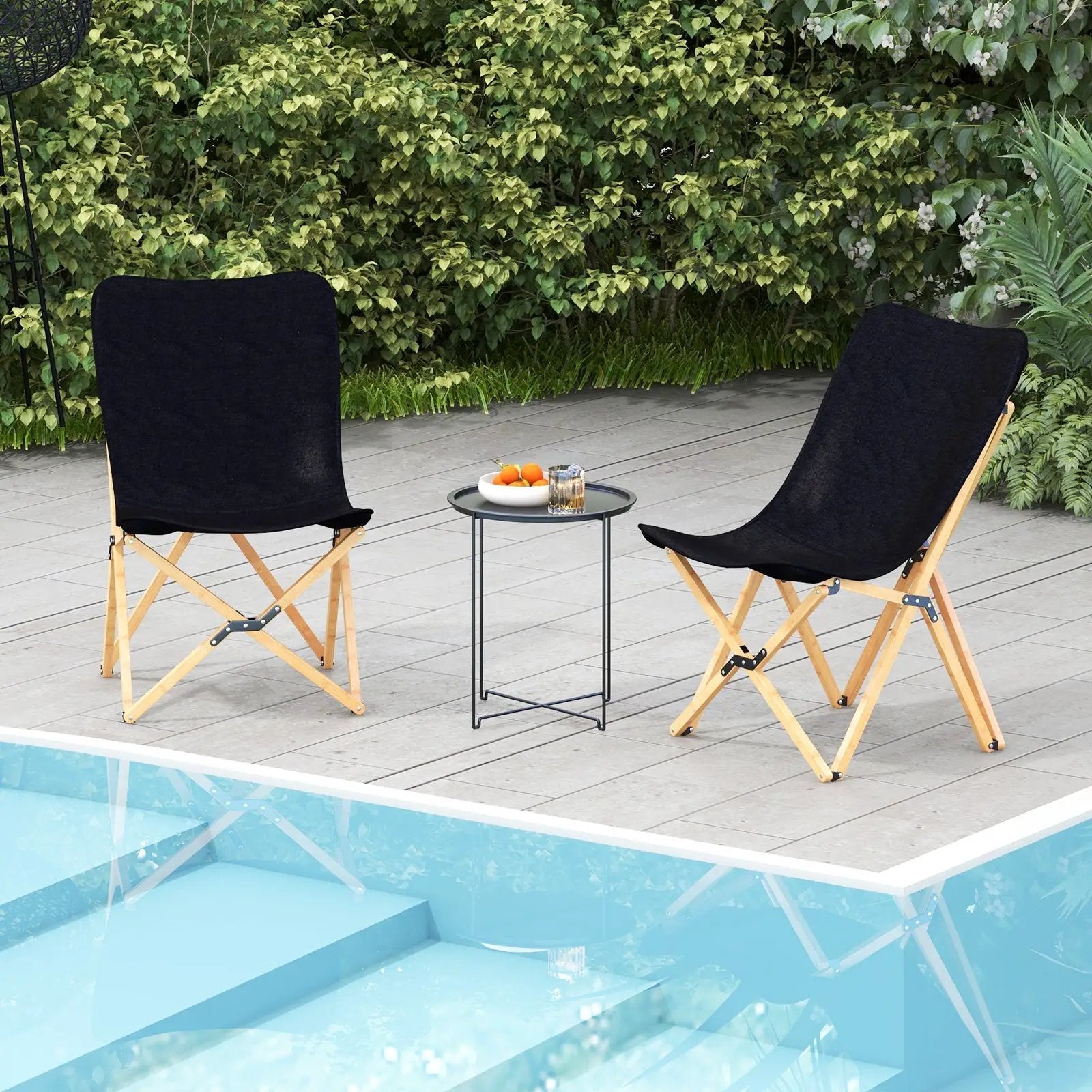 Set of 2 Bamboo Dorm Chair with Storage Pocket for Camping and Fishing by DirectDeals