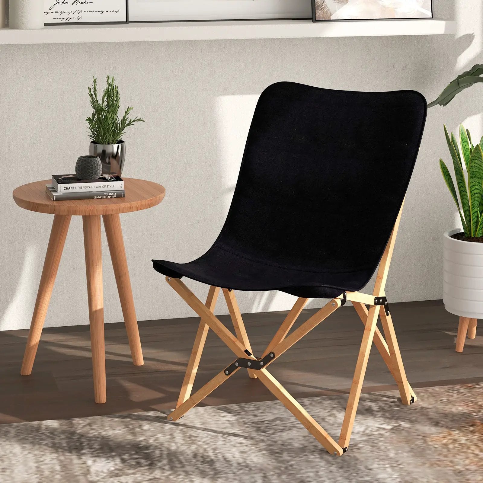 Set of 2 Bamboo Dorm Chair with Storage Pocket for Camping and Fishing by DirectDeals
