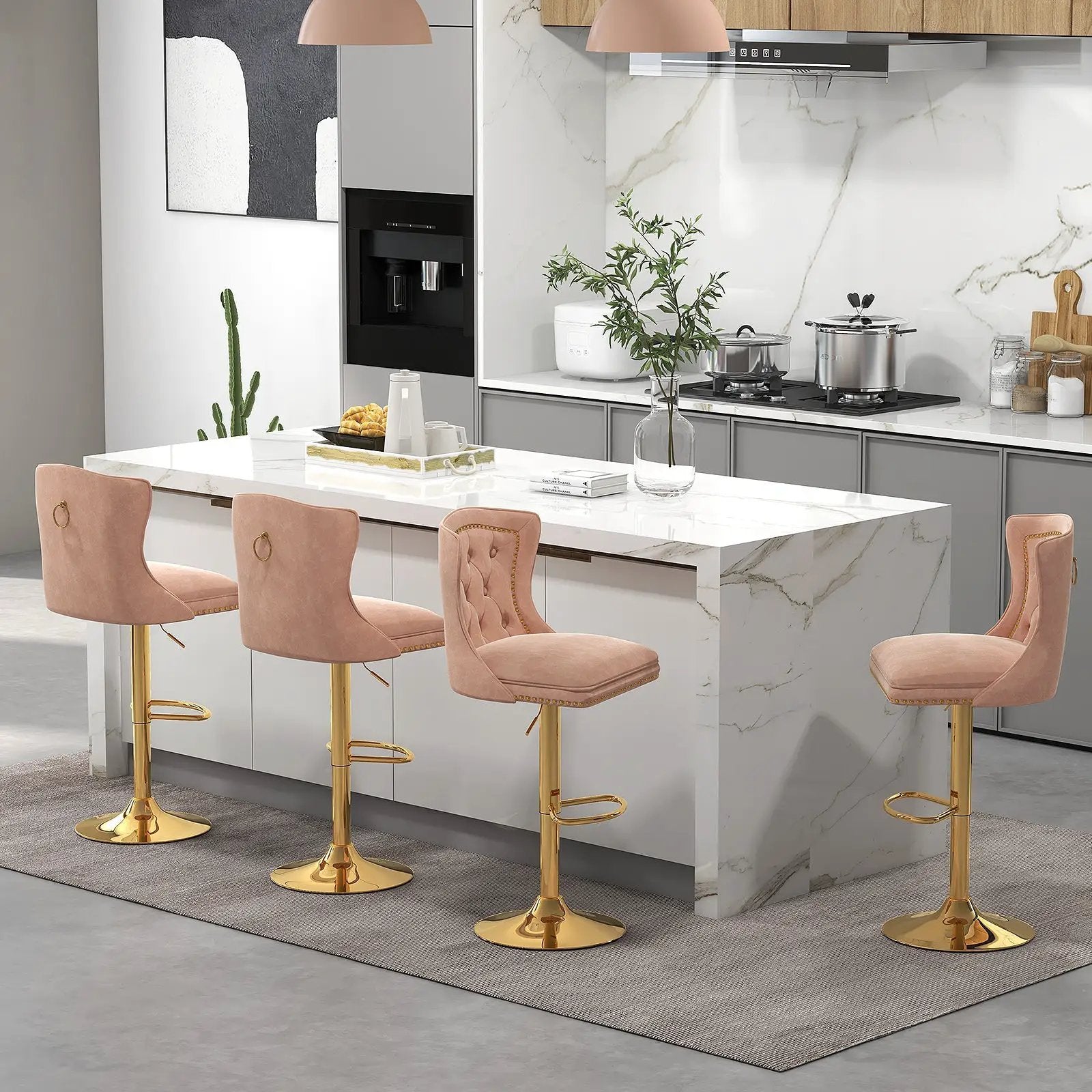Set of 2 Bar Chairs with Footrest Electroplated Metal Base and Anti-Slip Ring by DirectDeals