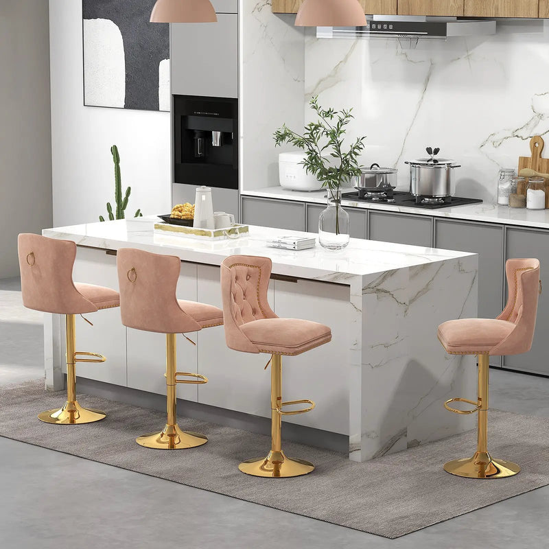 Set of 2 Bar Chairs with Footrest Electroplated Metal Base and Anti-Slip Ring by DirectDeals