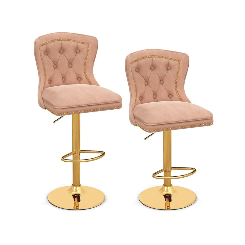Set of 2 Bar Chairs with Footrest Electroplated Metal Base and Anti-Slip Ring by DirectDeals