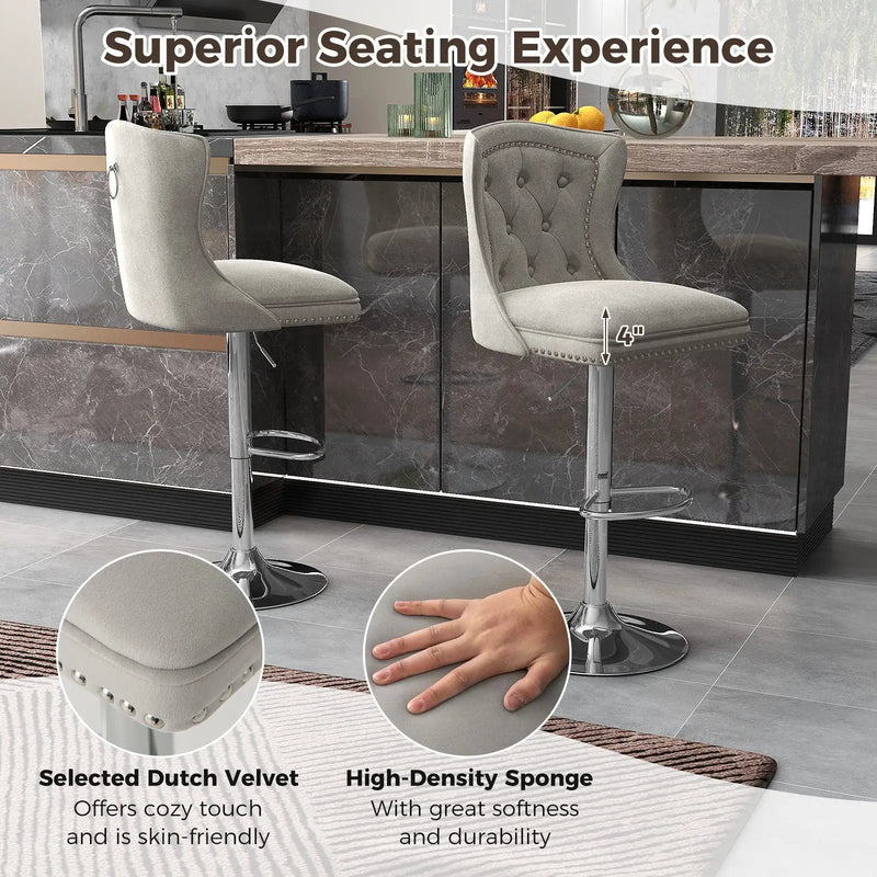 Set of 2 Bar Chairs with Footrest Electroplated Metal Base and Anti-Slip Ring by DirectDeals