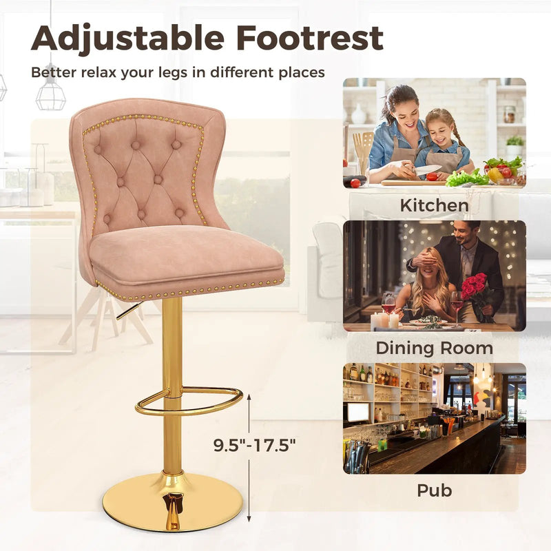 Set of 2 Bar Chairs with Footrest Electroplated Metal Base and Anti-Slip Ring by DirectDeals
