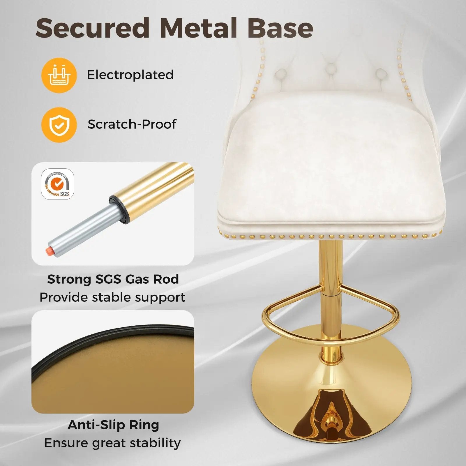 Set of 2 Bar Chairs with Footrest Electroplated Metal Base and Anti-Slip Ring by DirectDeals