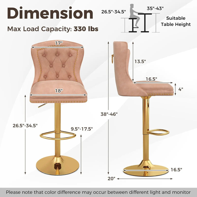Set of 2 Bar Chairs with Footrest Electroplated Metal Base and Anti-Slip Ring by DirectDeals