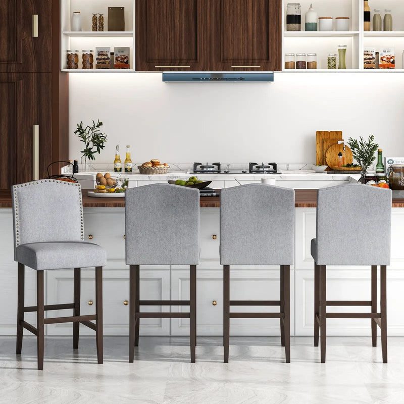 Set of 2 Bar Height Dining Side Barstools with Thick Cushion-Gray by DirectDeals