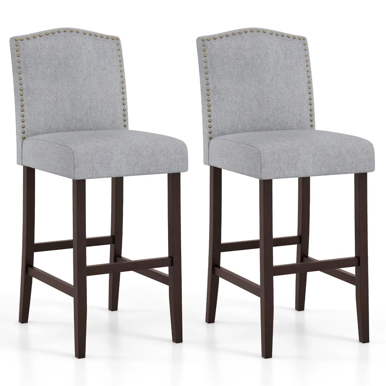 Set of 2 Bar Height Dining Side Barstools with Thick Cushion-Gray by DirectDeals