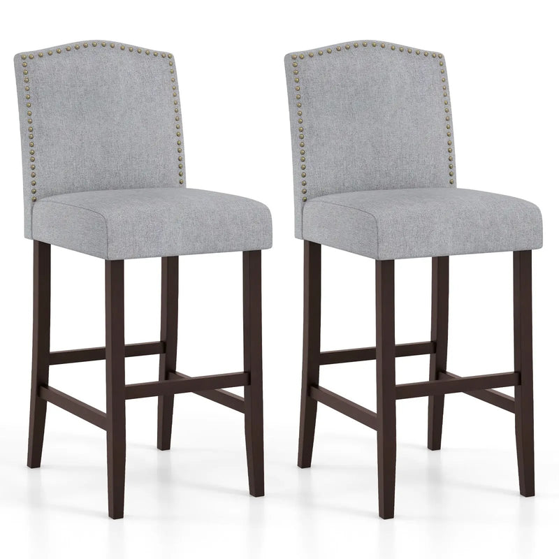 Set of 2 Bar Height Dining Side Barstools with Thick Cushion-Gray by DirectDeals