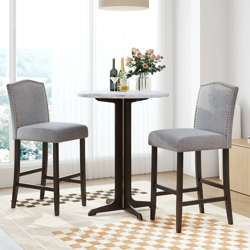 Set of 2 Bar Height Dining Side Barstools with Thick Cushion-Gray by DirectDeals