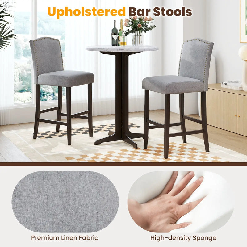 Set of 2 Bar Height Dining Side Barstools with Thick Cushion-Gray by DirectDeals