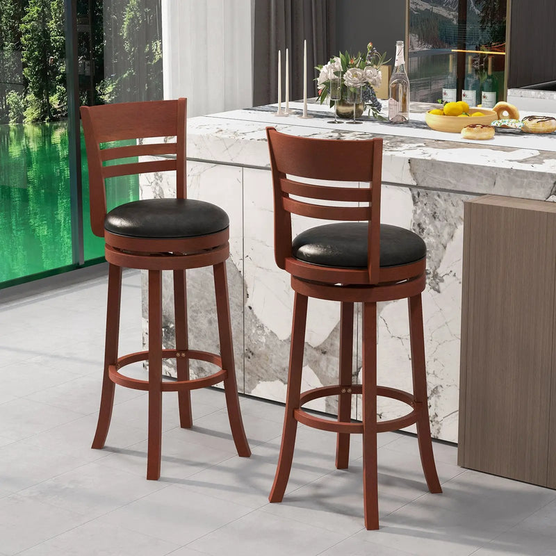Set of 2 360° Bar Stools with PU Upholstered Seats-Brown by DirectDeals