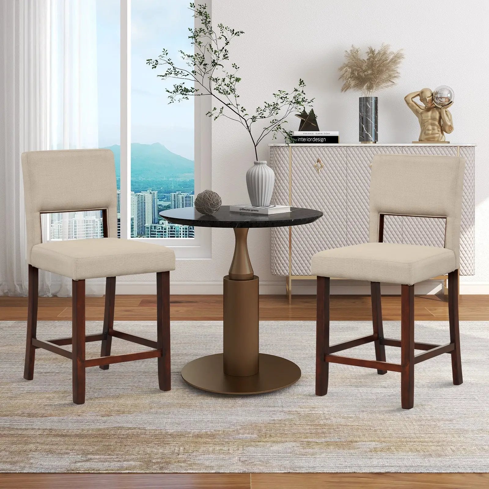 2 Piece Bar Chair Set with Hollowed Back and Rubber Wood Legs by DirectDeals