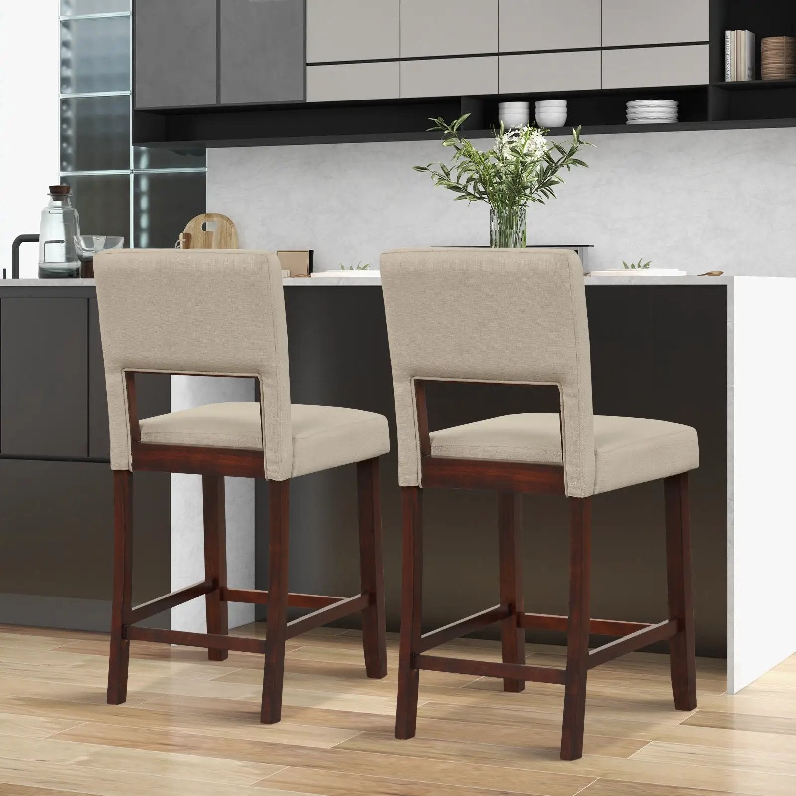 2 Piece Bar Chair Set with Hollowed Back and Rubber Wood Legs by DirectDeals