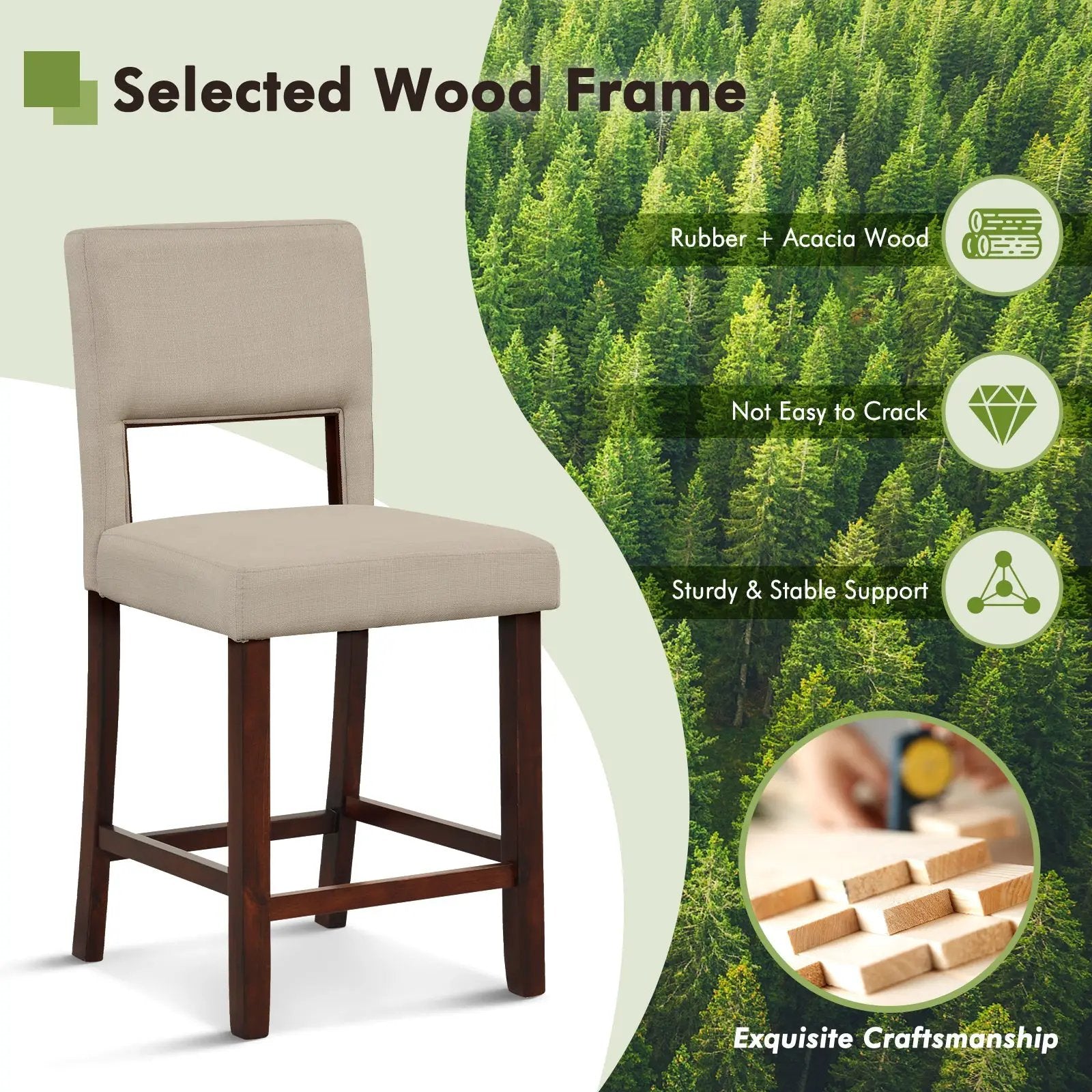 2 Piece Bar Chair Set with Hollowed Back and Rubber Wood Legs by DirectDeals