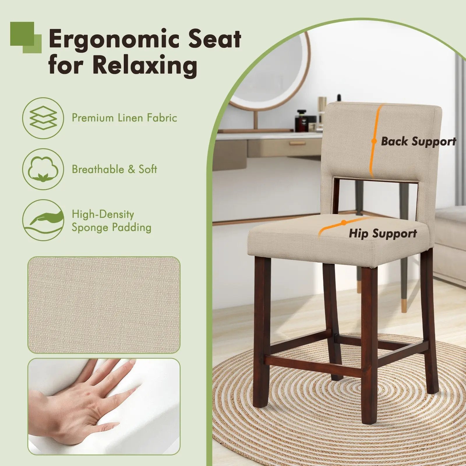 2 Piece Bar Chair Set with Hollowed Back and Rubber Wood Legs by DirectDeals