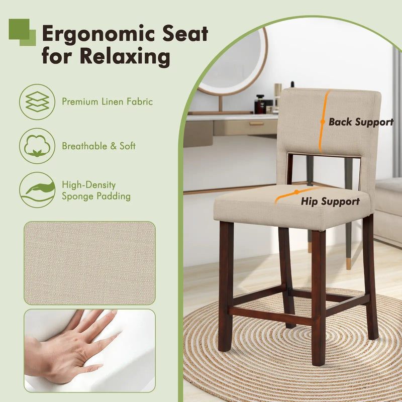 2 Piece Bar Chair Set with Hollowed Back and Rubber Wood Legs by DirectDeals