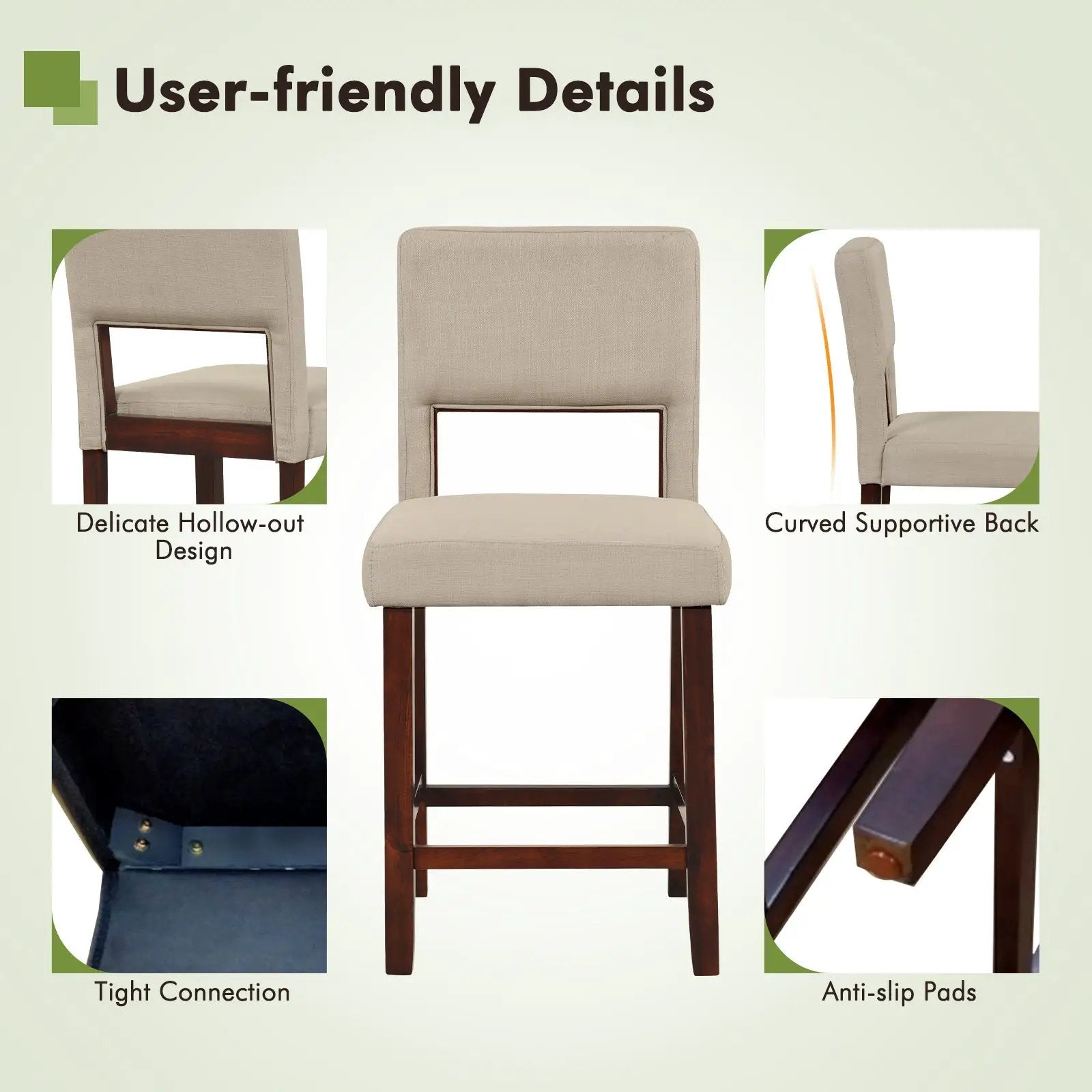 2 Piece Bar Chair Set with Hollowed Back and Rubber Wood Legs by DirectDeals
