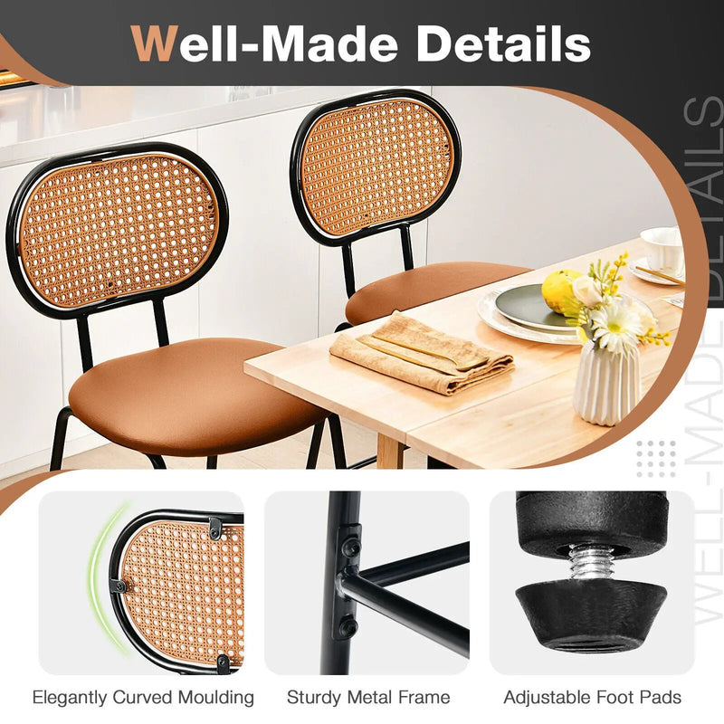 29.5 Inch Modern Faux Leather Bar Stools with Imitation Rattan Woven Backrest by DirectDeals