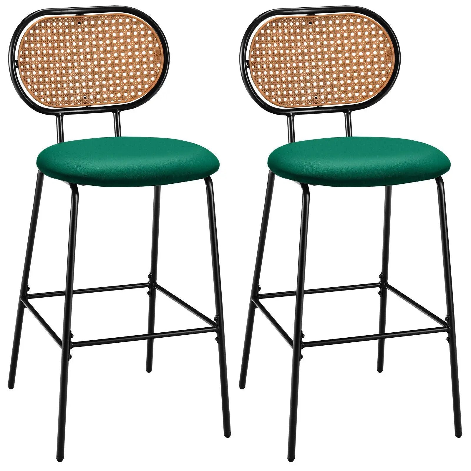 29.5 Inch Modern Faux Leather Bar Stools with Imitation Rattan Woven Backrest by DirectDeals