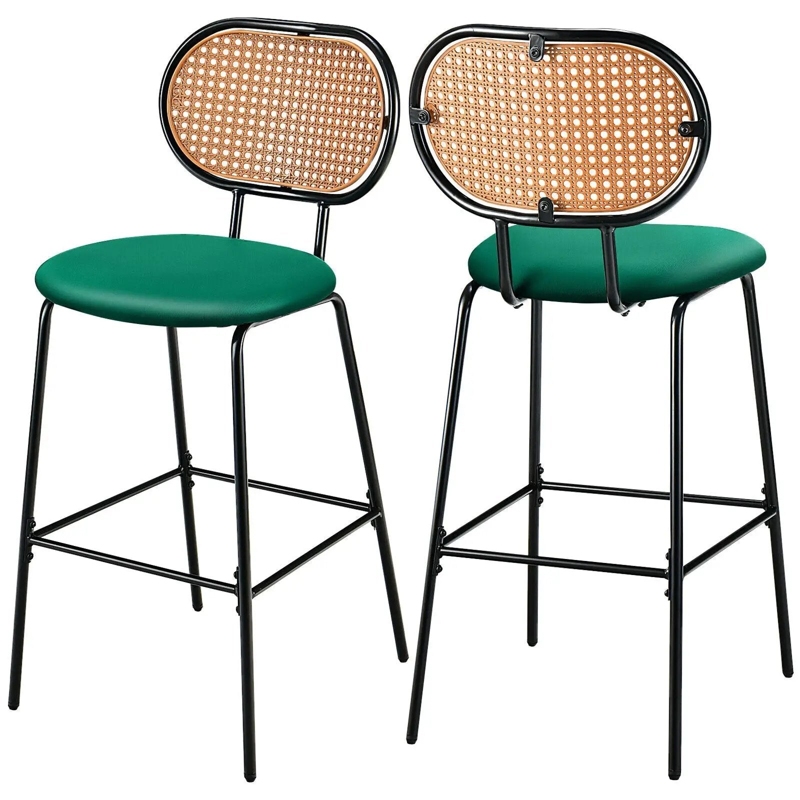 29.5 Inch Modern Faux Leather Bar Stools with Imitation Rattan Woven Backrest by DirectDeals