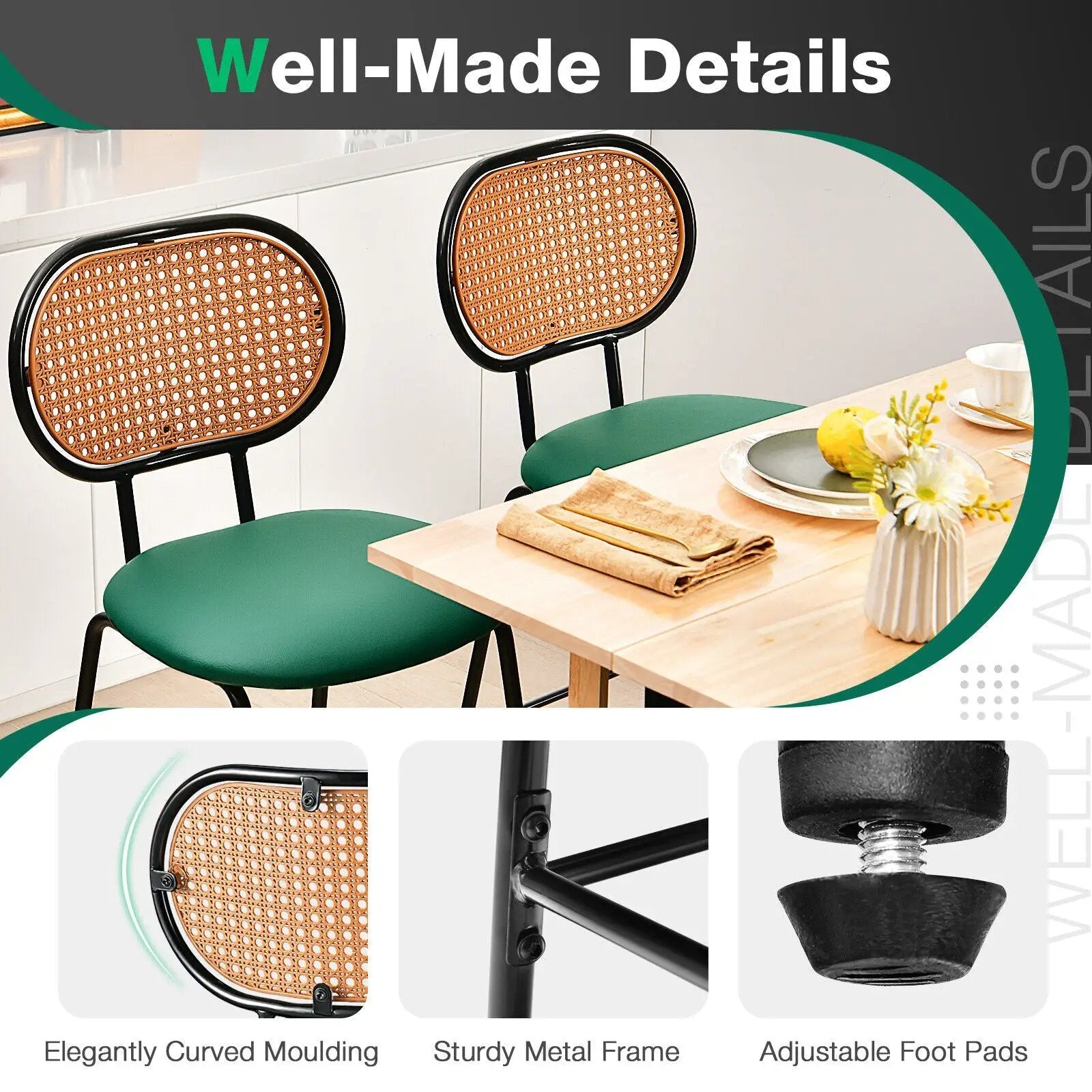 29.5 Inch Modern Faux Leather Bar Stools with Imitation Rattan Woven Backrest by DirectDeals