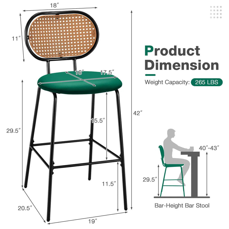 29.5 Inch Modern Faux Leather Bar Stools with Imitation Rattan Woven Backrest by DirectDeals