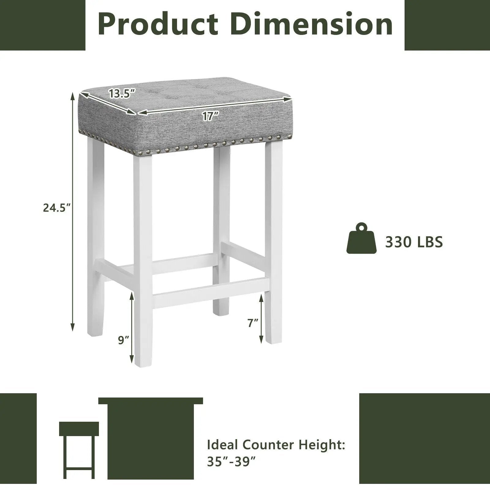 2 Pieces Counter Height Bar Stools with Sponge Padded Cushion by DirectDeals