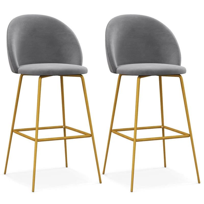 29 Inches Set of 2 Bar Stoolswith Padded Seats-Gray by DirectDeals