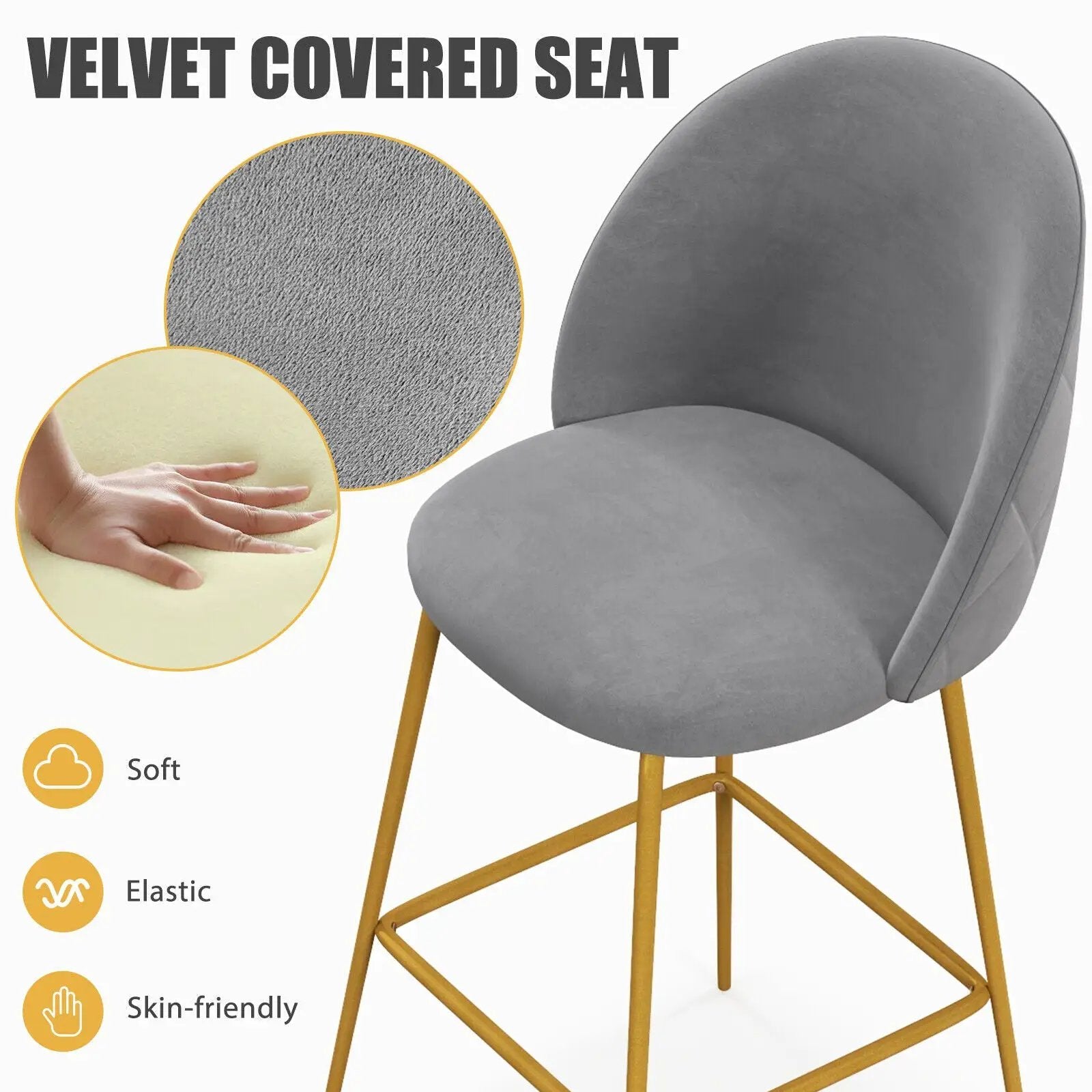 29 Inches Set of 2 Bar Stoolswith Padded Seats-Gray by DirectDeals