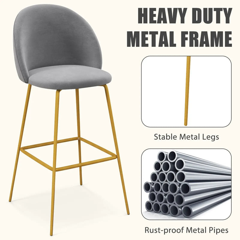 29 Inches Set of 2 Bar Stoolswith Padded Seats-Gray by DirectDeals