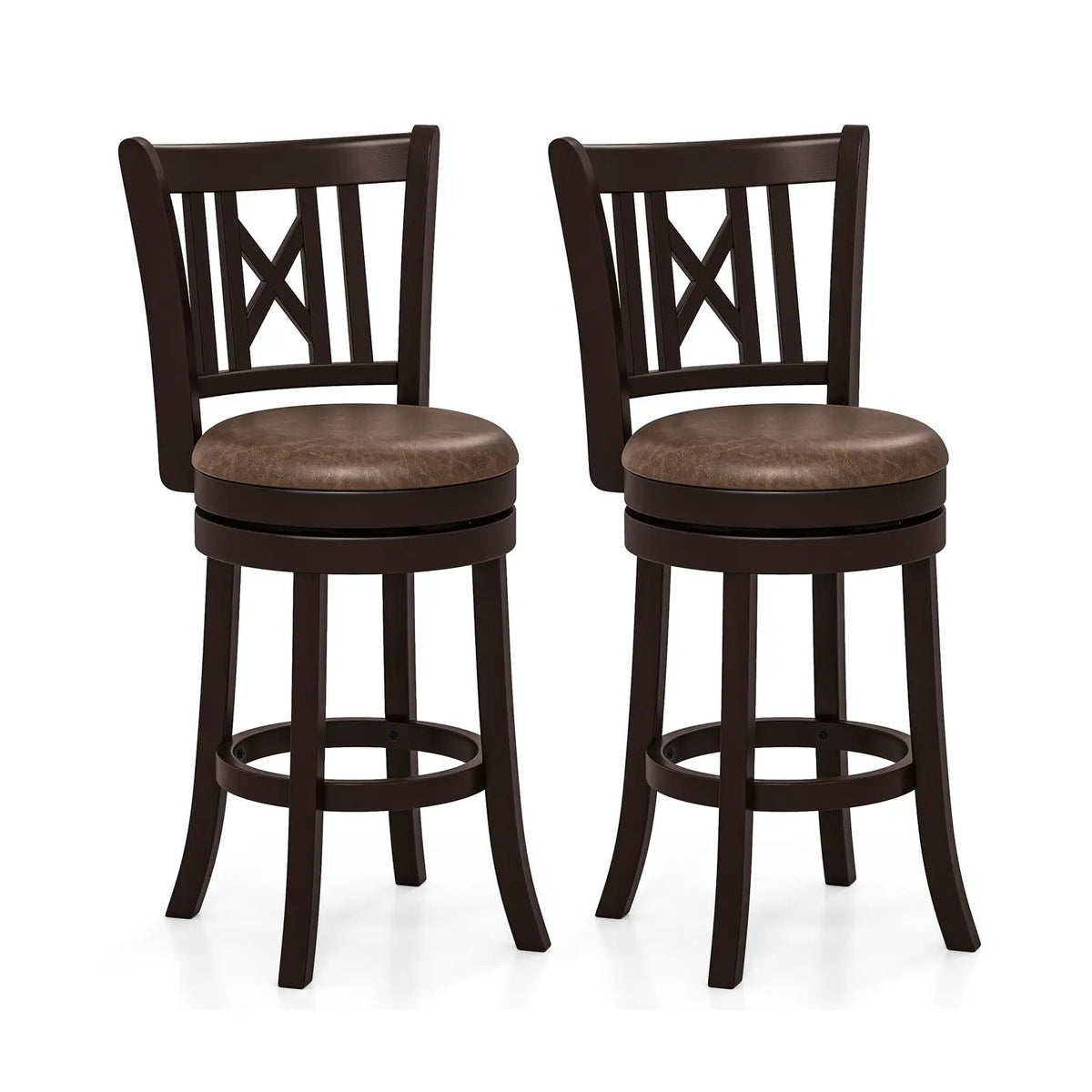 Set of 2 Bar Stools Swivel Bar Chairs with Footrest and Hollowed Backrest, photo 5 of 16