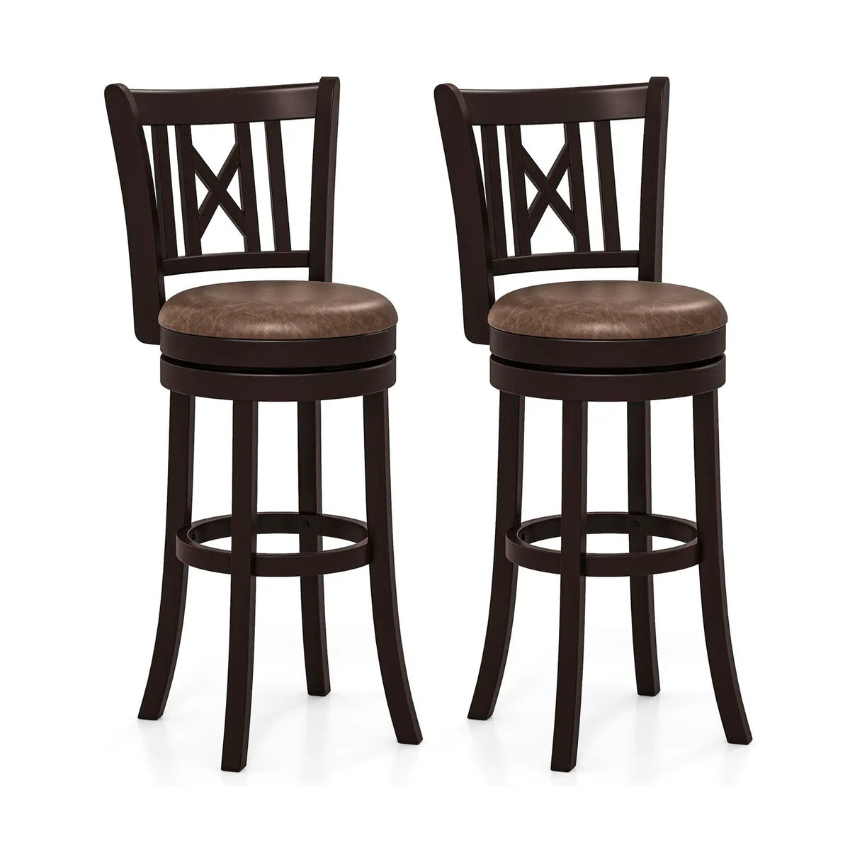 Set of 2 Bar Stools Swivel Bar Chairs with Footrest and Hollowed Backrest, photo 6 of 16