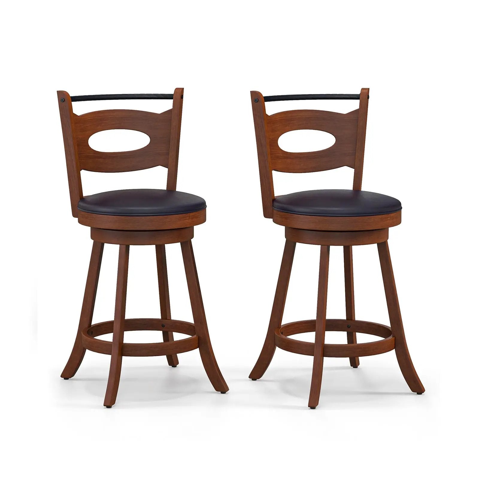 2 Pieces 24/29 inch Swivel Bar Stools with Curved Backrest and Seat Cushions by DirectDeals