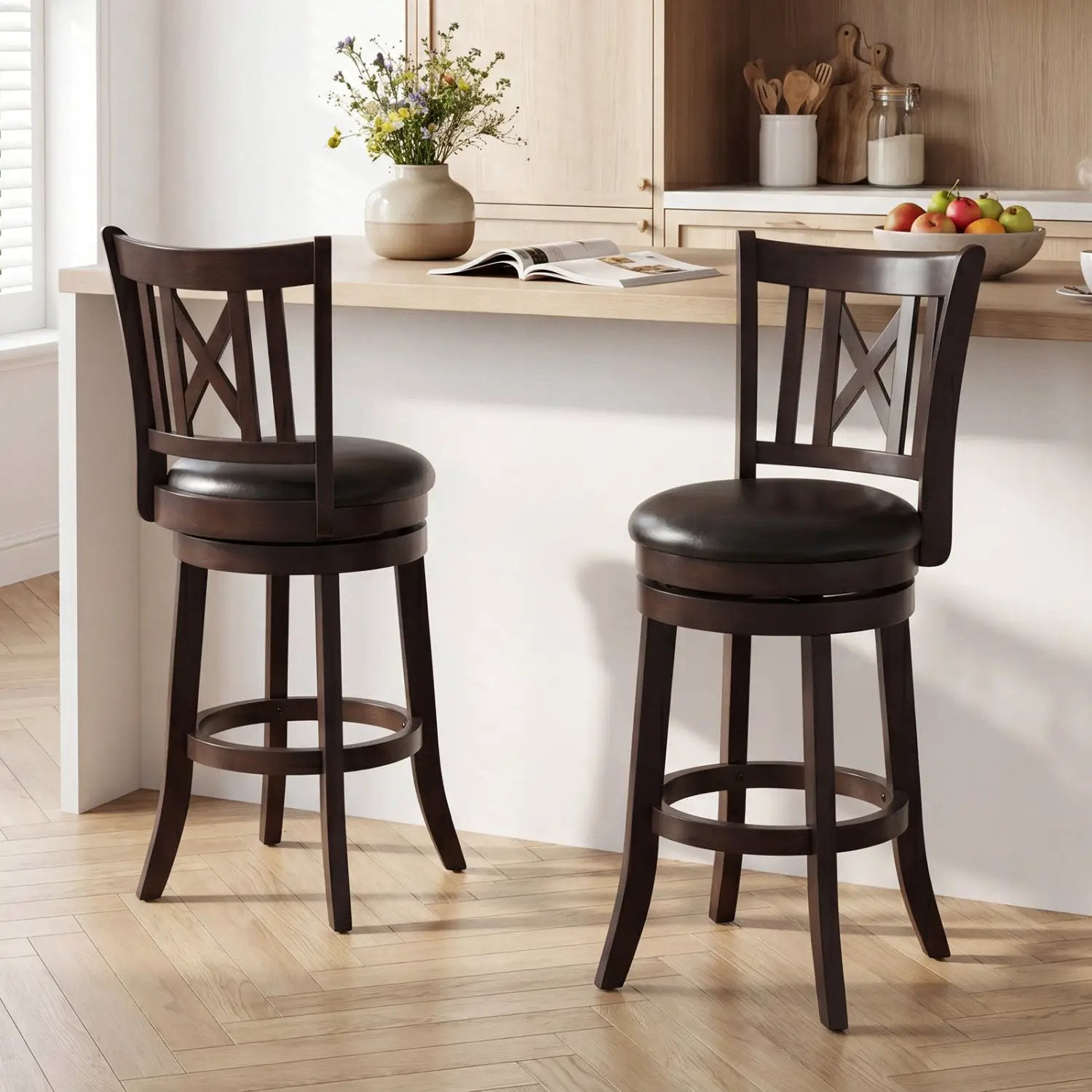 Swivel Bar Stools Set of 2 with Backrest - 30 Inch by DirectDeals