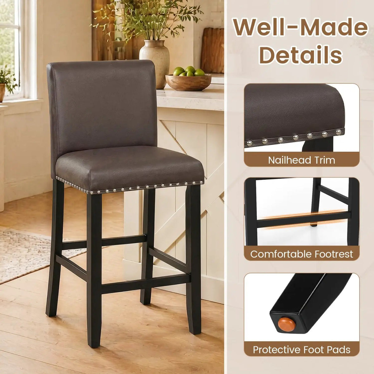 Bar Stools with Back Set of 2 - 25.5" Counter Height by DirectDeals