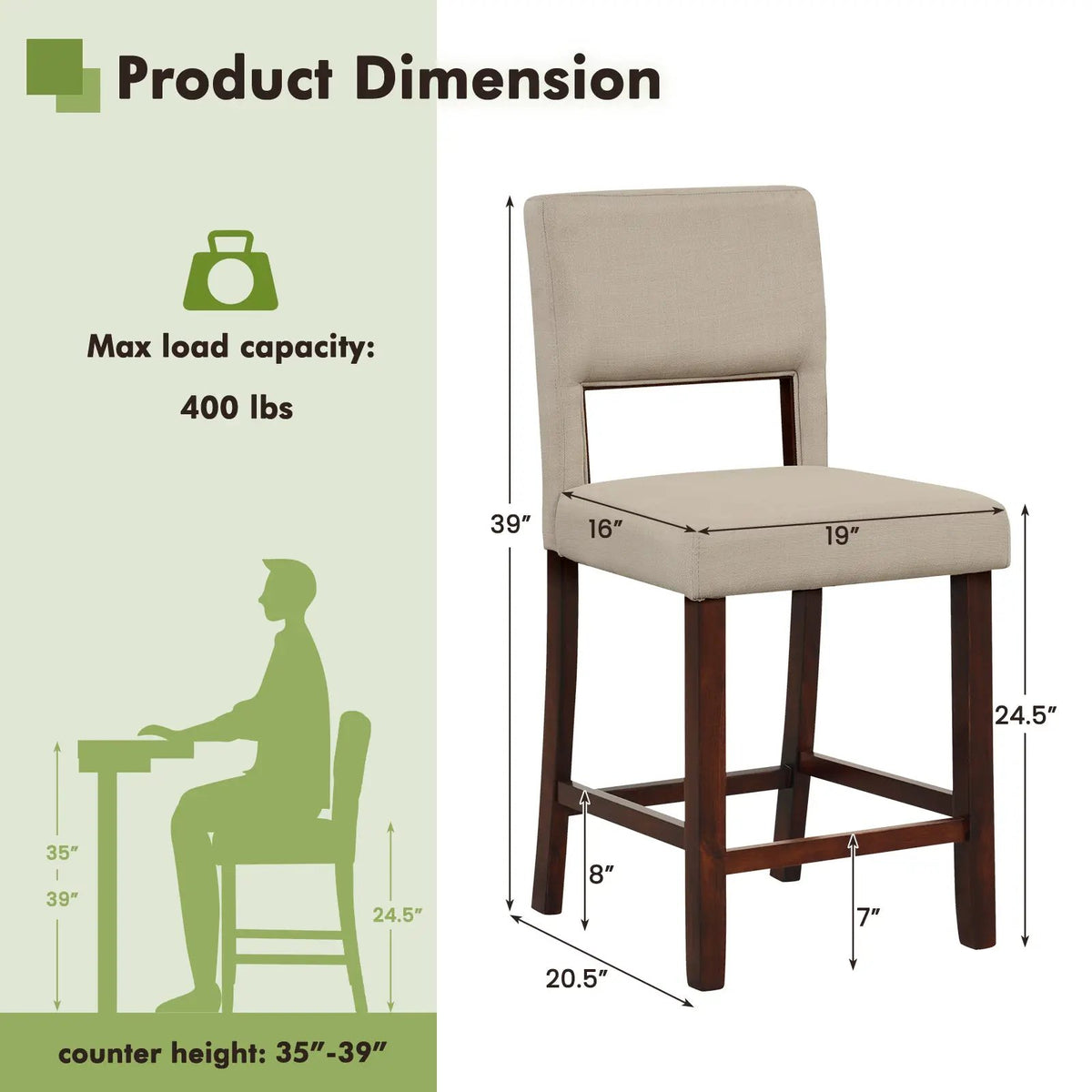 2 Piece Bar Chair Set with Hollowed Back and Rubber Wood Legs, photo 4 of 10
