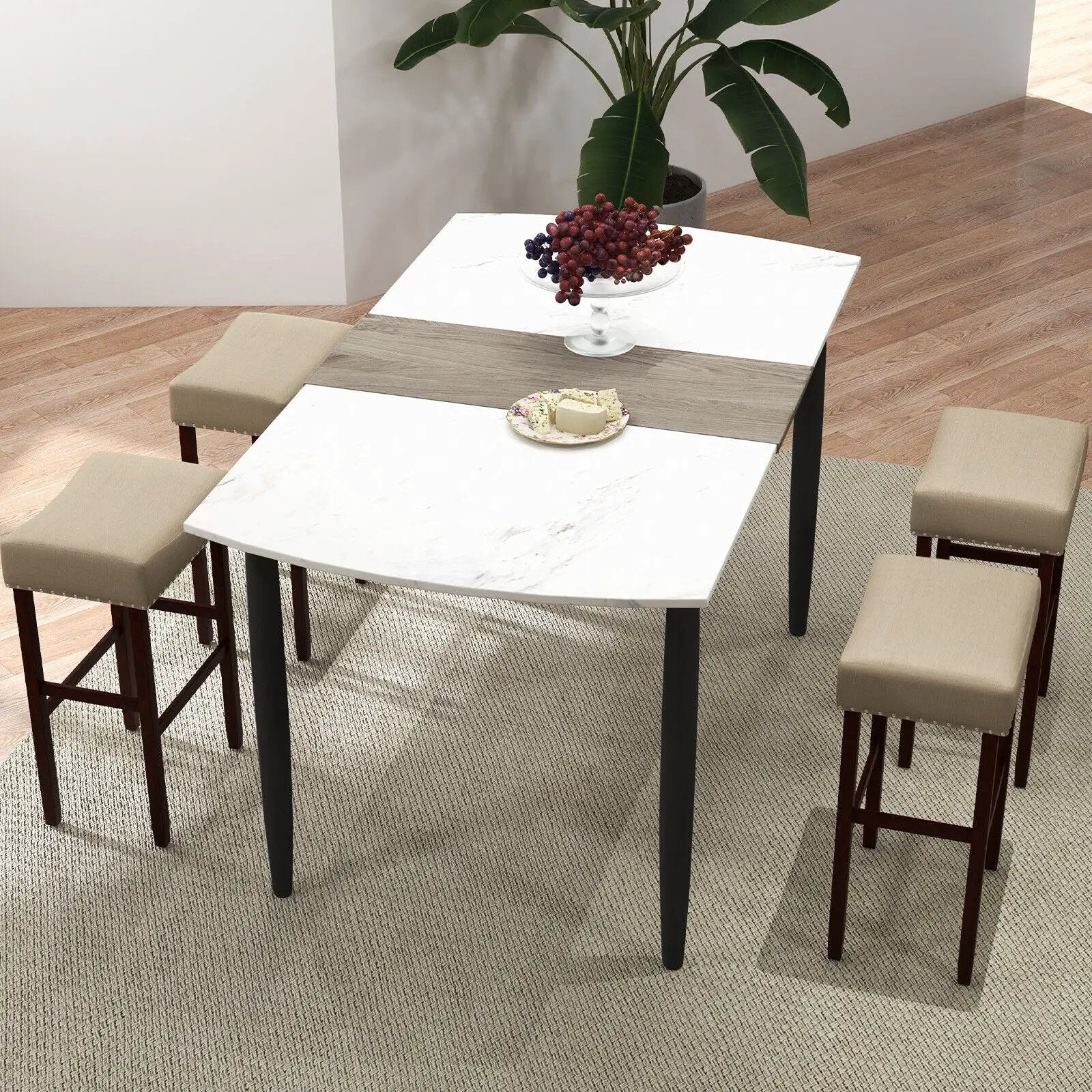 29 Inch Set of 2 Height Upholstered Bar Stool with Solid Rubber Wood Legs and Footrest-Gray by DirectDeals