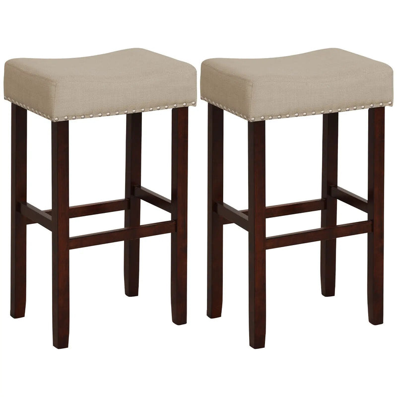 29 Inch Set of 2 Height Upholstered Bar Stool with Solid Rubber Wood Legs and Footrest-Gray by DirectDeals
