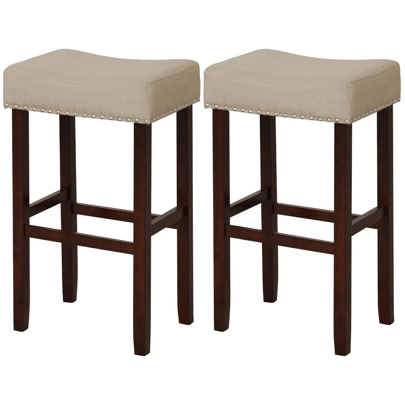 29 Inch Set of 2 Height Upholstered Bar Stool with Solid Rubber Wood Legs and Footrest-Gray by DirectDeals