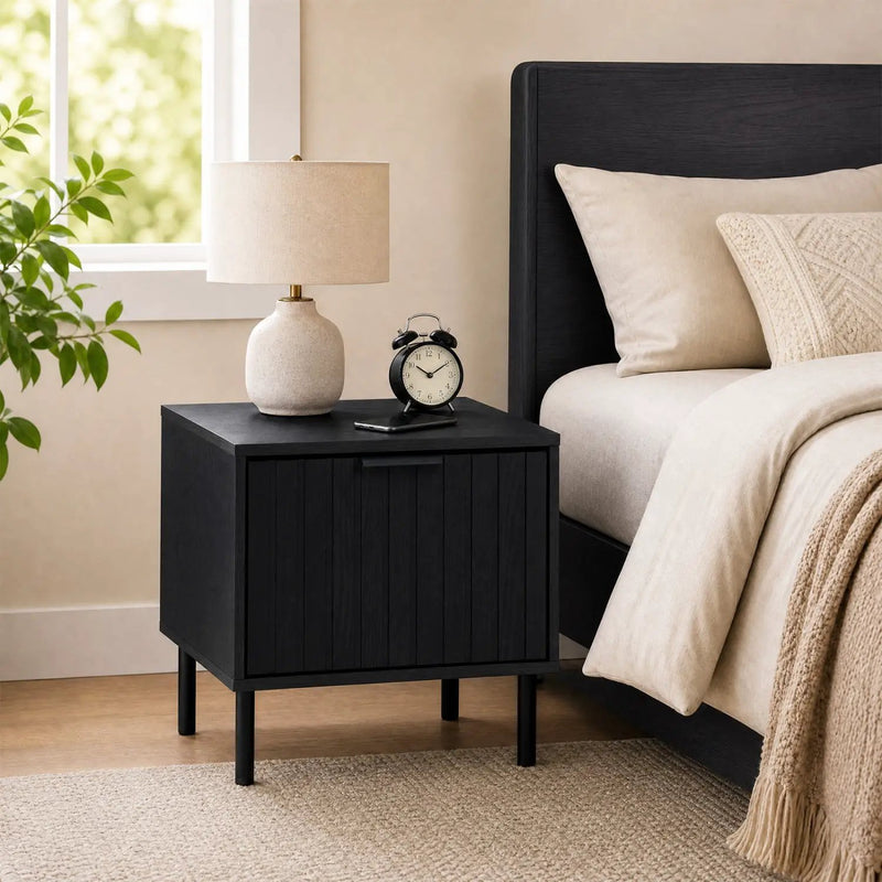Modern Nightstand Set of 2 with Vertical Striped Drawer by DirectDeals