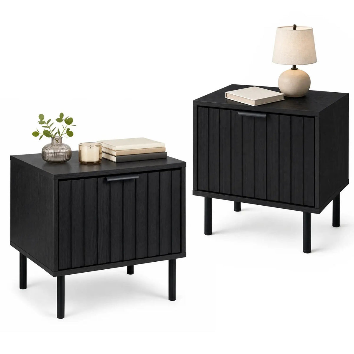 Modern Nightstand Set of 2 with Vertical Striped Drawer by DirectDeals