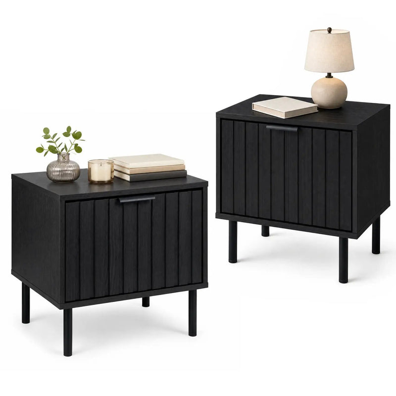 Modern Nightstand Set of 2 with Vertical Striped Drawer by DirectDeals