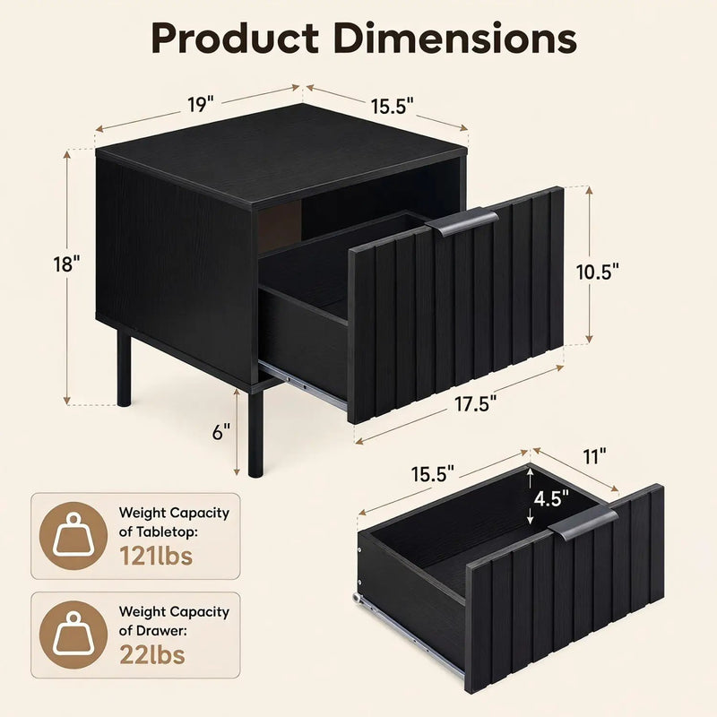 Modern Nightstand Set of 2 with Vertical Striped Drawer by DirectDeals