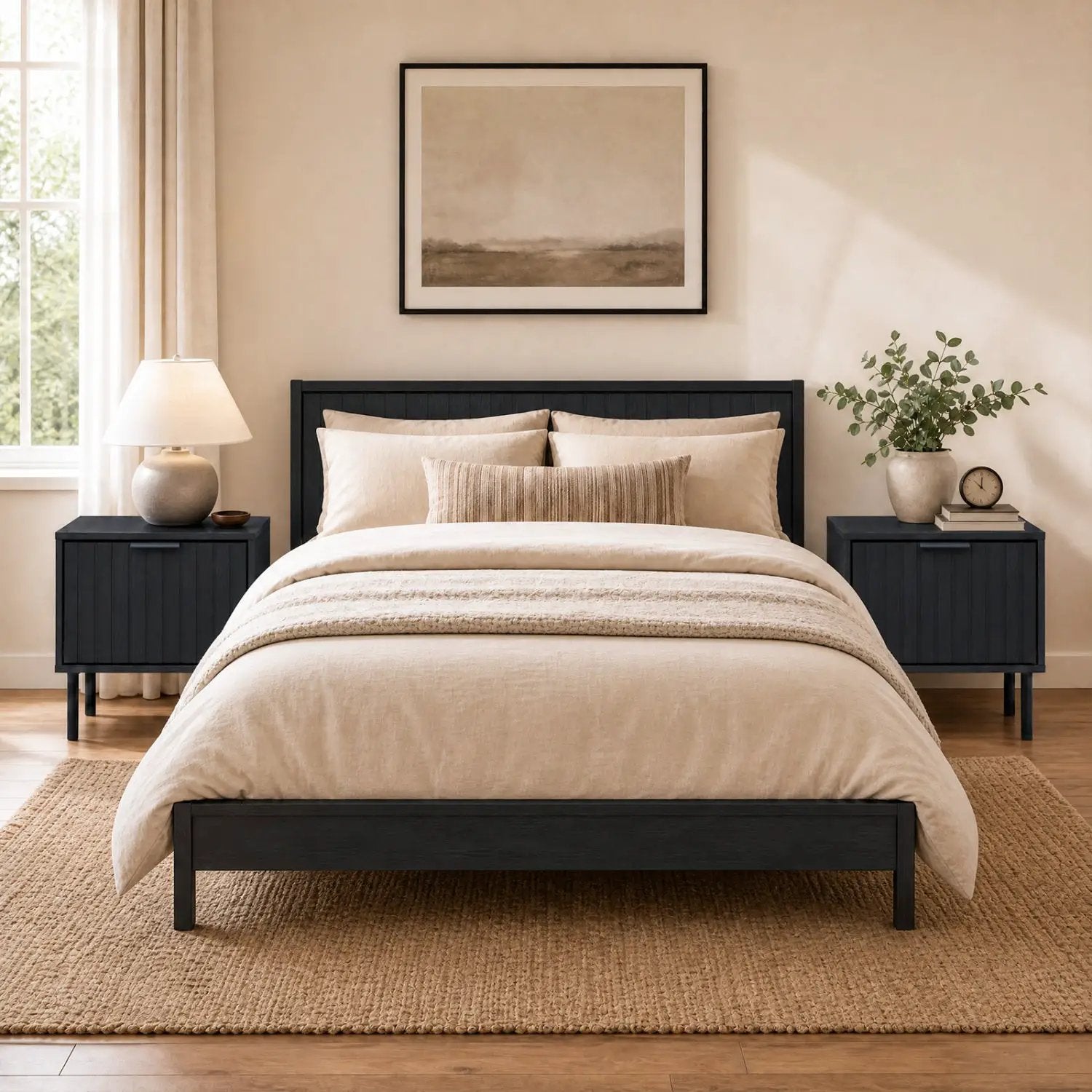 Modern Nightstand Set of 2 with Vertical Striped Drawer by DirectDeals