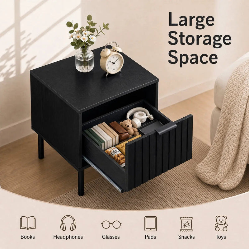 Modern Nightstand Set of 2 with Vertical Striped Drawer by DirectDeals