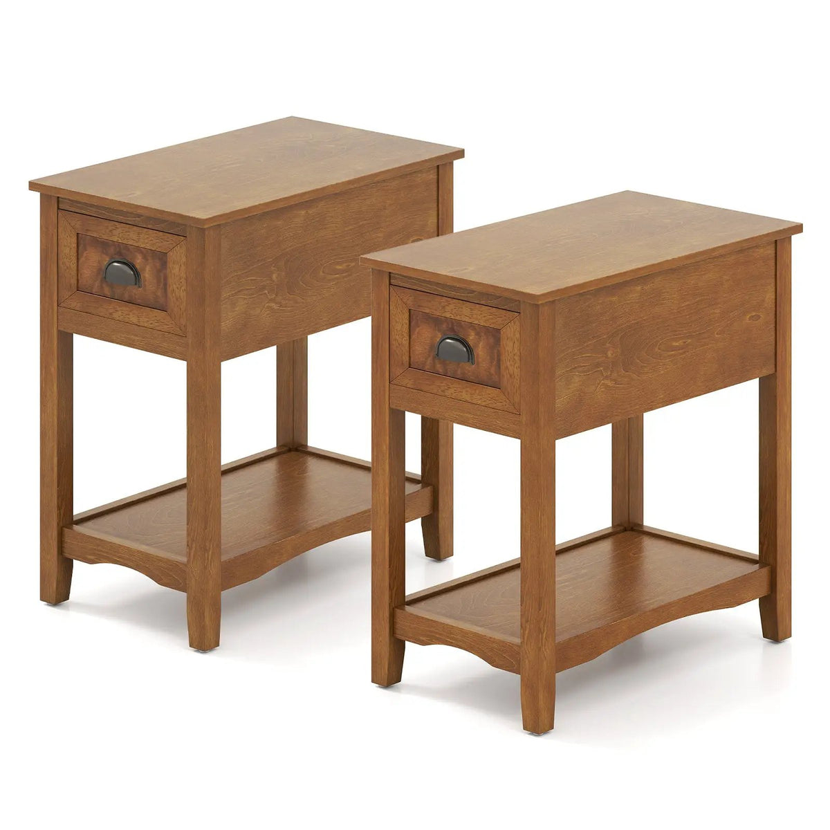 2 Pieces Retro Narrow Tiered End Table with Drawer and Storing Shelf, photo 10 of 10