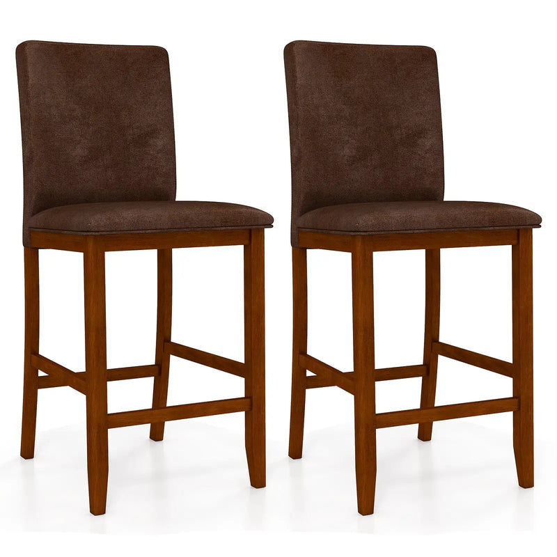 Set of 2 Counter Barstools with Rubberwood Legs and Upholstered Seat-Walnut by DirectDeals